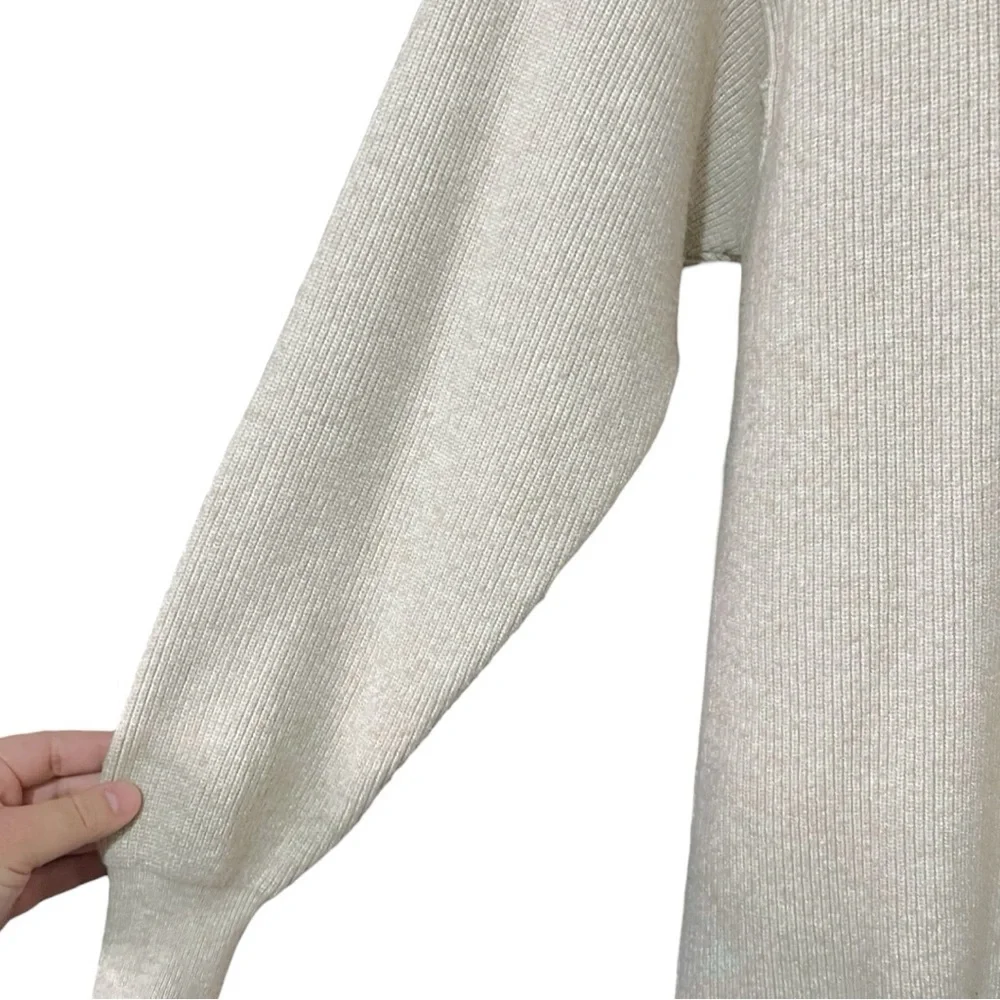 Free People Softly Structured Turtleneck Ribbed Knit Oversized Sweater Oatmeal - Picture 6 of 9